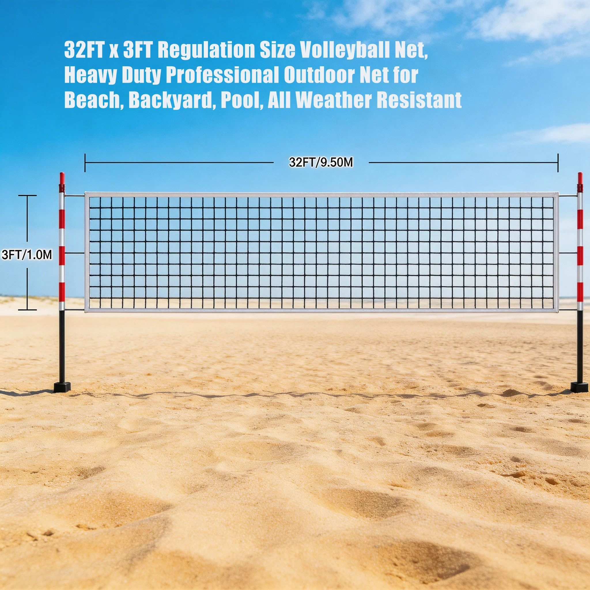 SPPHONEIX Volleyball Net 9.5M x 1M Official standard Sized