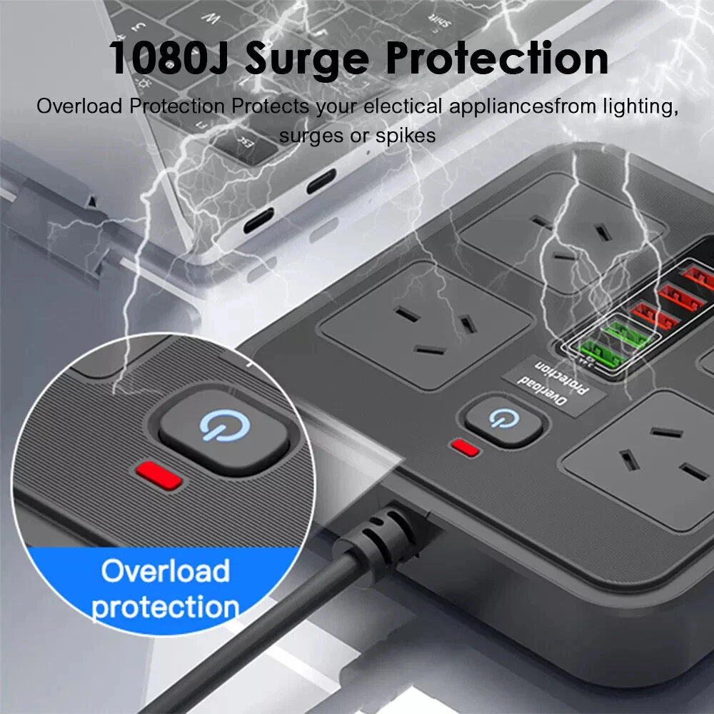 Surge Protector Power Strip – 4 Outlets, USB-A & USB-C Ports, Individual Switches - Image 5