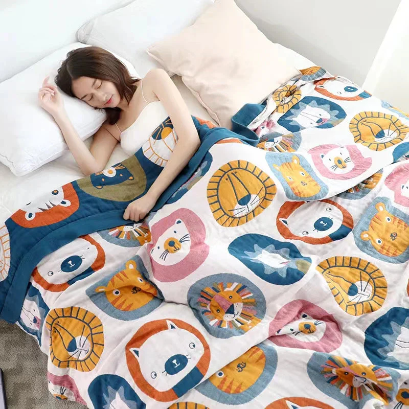 Four-Layer Cotton Gauze Towel Blanket – 100% Cotton, Soft, Lightweight, Summer Throw for Adults