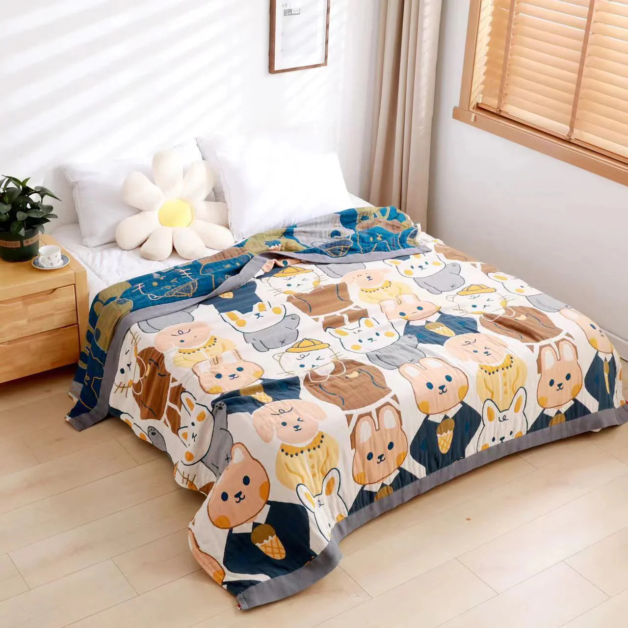 Four-Layer Cotton Gauze Towel Blanket – 100% Cotton, Soft, Lightweight, Summer Throw for Adults - Image 4