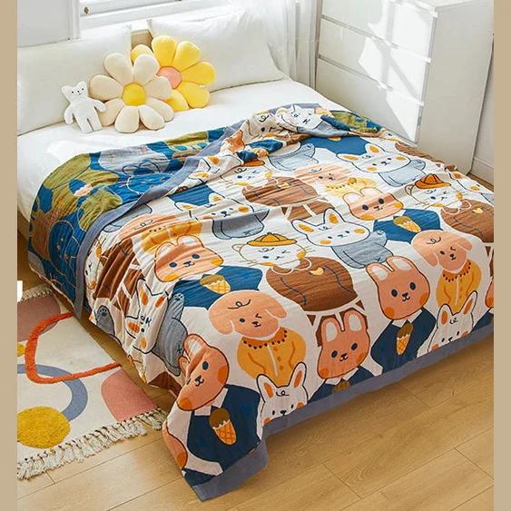 Four-Layer Cotton Gauze Towel Blanket – 100% Cotton, Soft, Lightweight, Summer Throw for Adults - Image 5