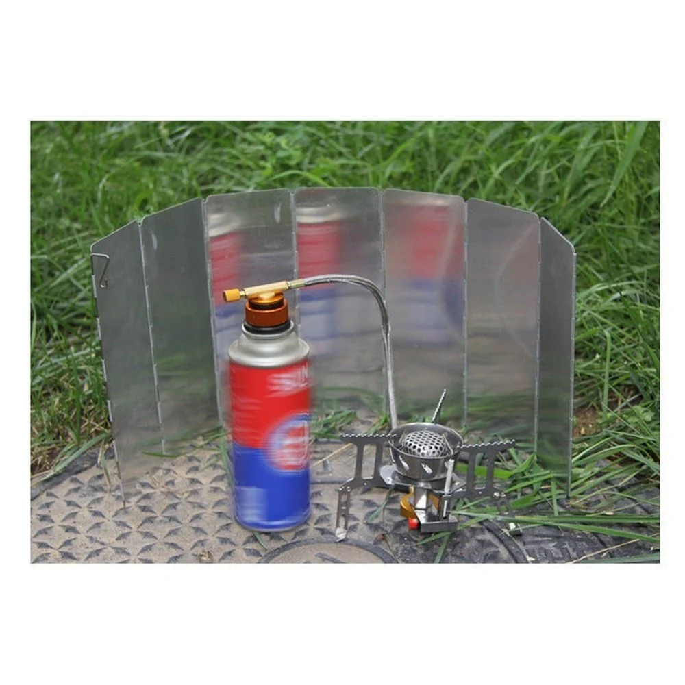 9 Plates Outdoor Foldable Cooker BBQ Gas Stove Windshield Windproof Screen Camp - Image 8
