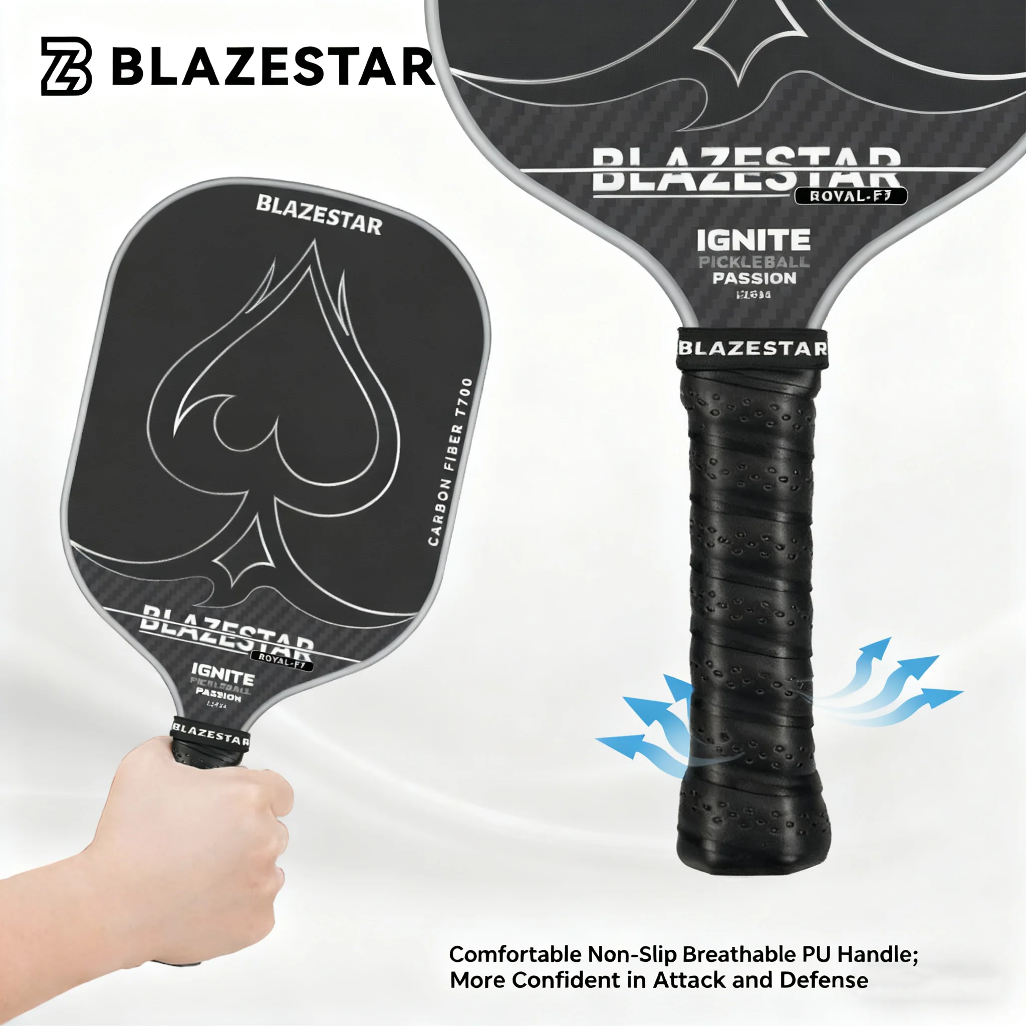 BLAZESTAR Professional ROYAL-F7 Pickleball Paddle T700 Carbon Fiber Matte Control Paddle - Image 3