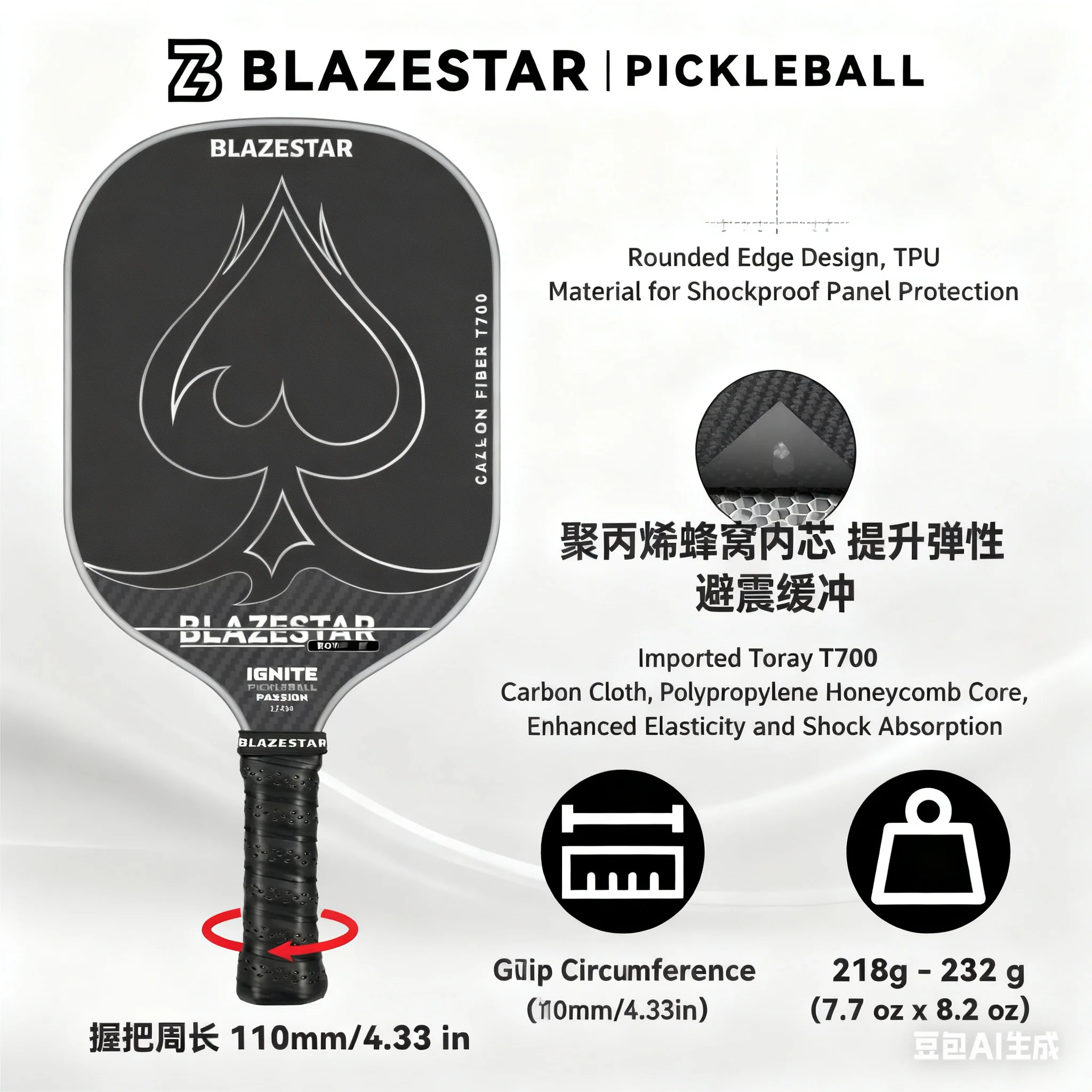 BLAZESTAR Professional ROYAL-F7 Pickleball Paddle T700 Carbon Fiber Matte Control Paddle - Image 4