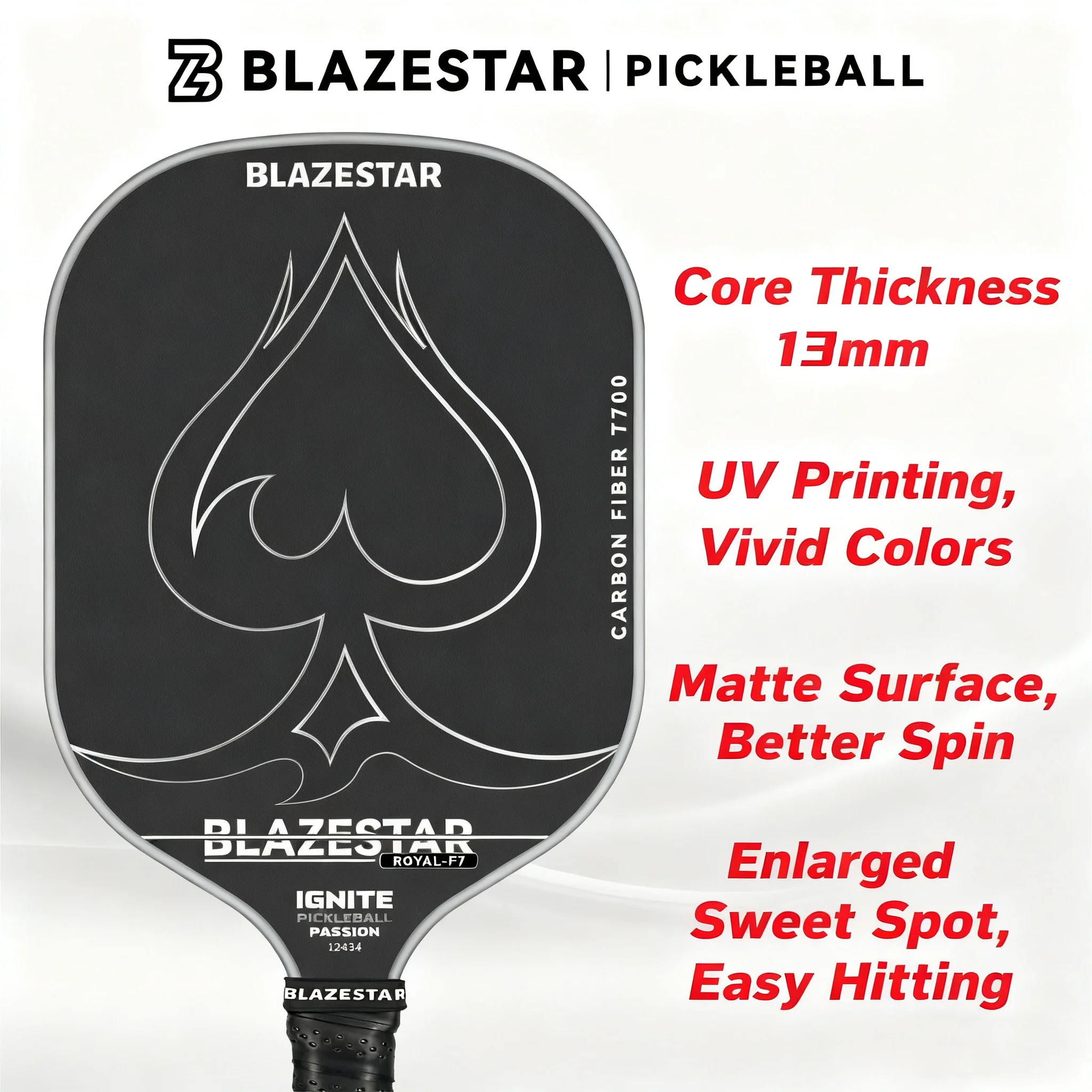BLAZESTAR Professional ROYAL-F7 Pickleball Paddle T700 Carbon Fiber Matte Control Paddle - Image 5