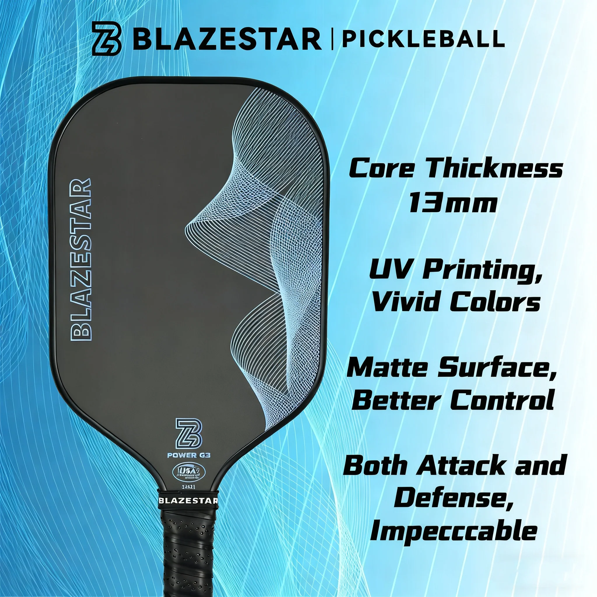 BLAZESTAR T300 Carbon Fiber Pickleball Paddle – Professional Tournament & Training Paddle - Image 3