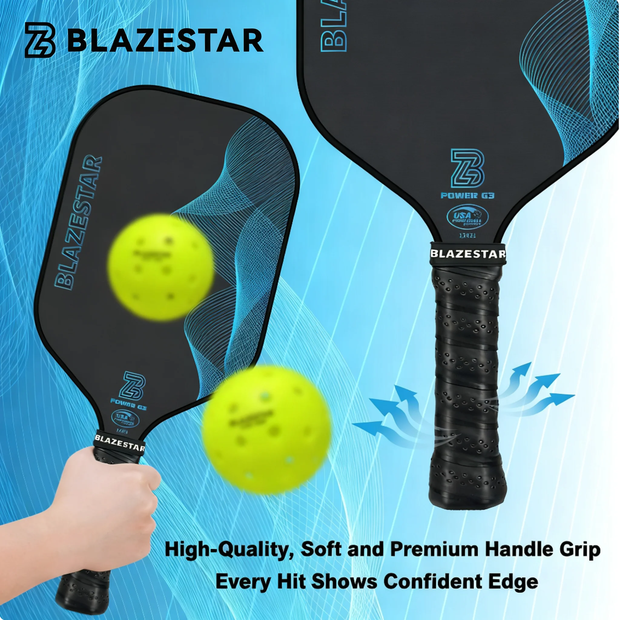 BLAZESTAR T300 Carbon Fiber Pickleball Paddle – Professional Tournament & Training Paddle - Image 4