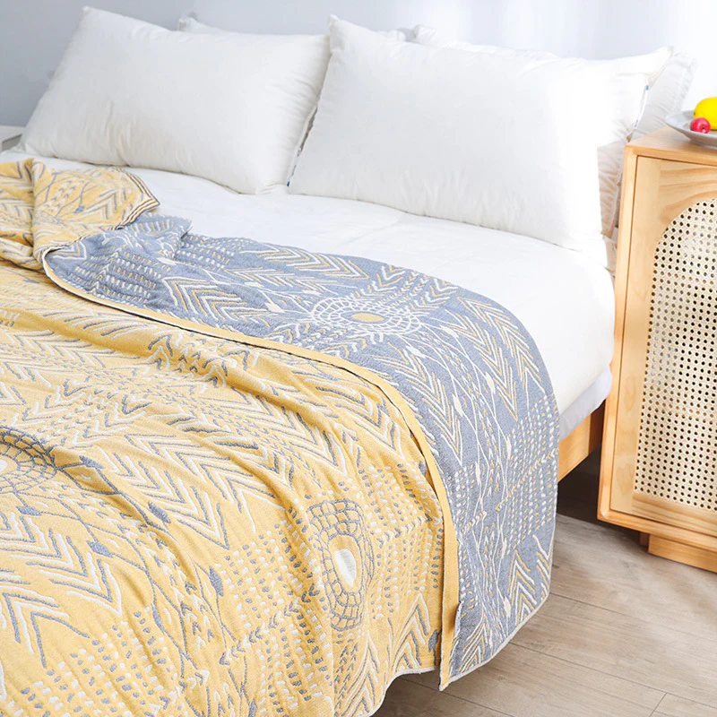 Bohemian Pure Cotton Quilt - Four-Layer Gauze Towel Quilt Sofa Cushion Full Air Conditioning Thin Cover Blanket - Image 2