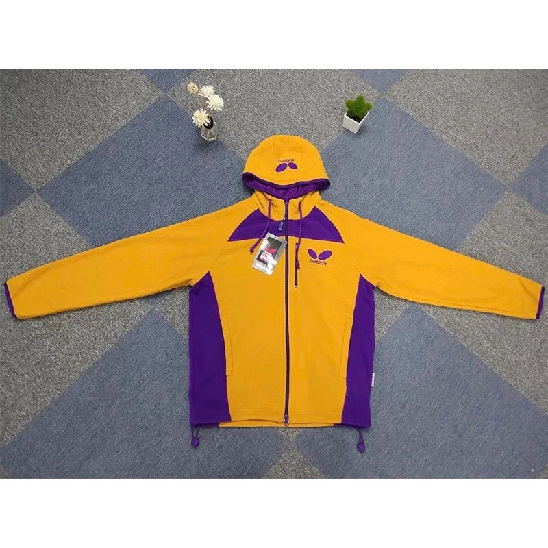 Butterfly Fleece Ping Pong Jacket – Yellow & Purple Classic Hooded Windbreaker with Embroidered Logo 0615 - Image 3