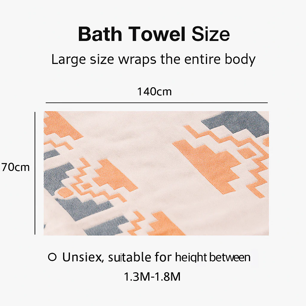 Cotton Gauze Bath Towel – 4-Layer Cotton, Soft, Absorbent, Breathable, Quick-Dry, Lint-Free for Adults - Image 6