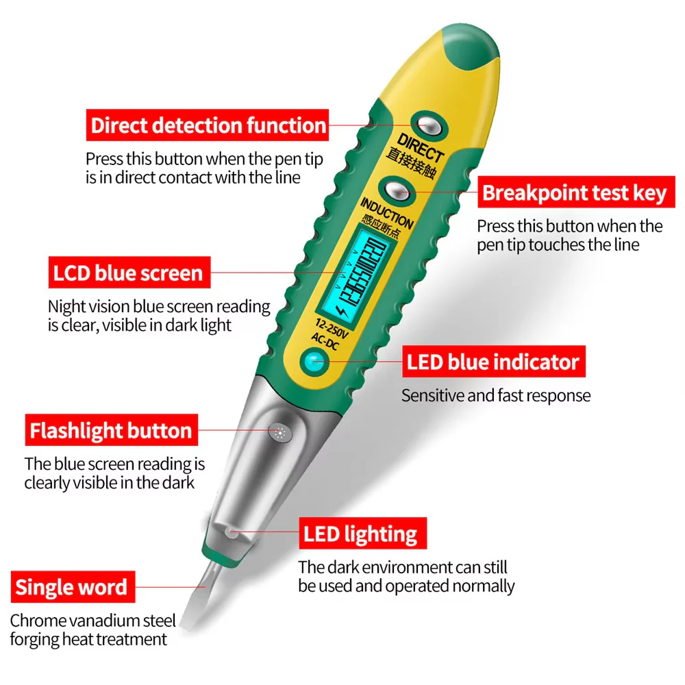 Digital Display Multifunctional Non-contact Test Pencil AC/DC 12-250V - Image 5