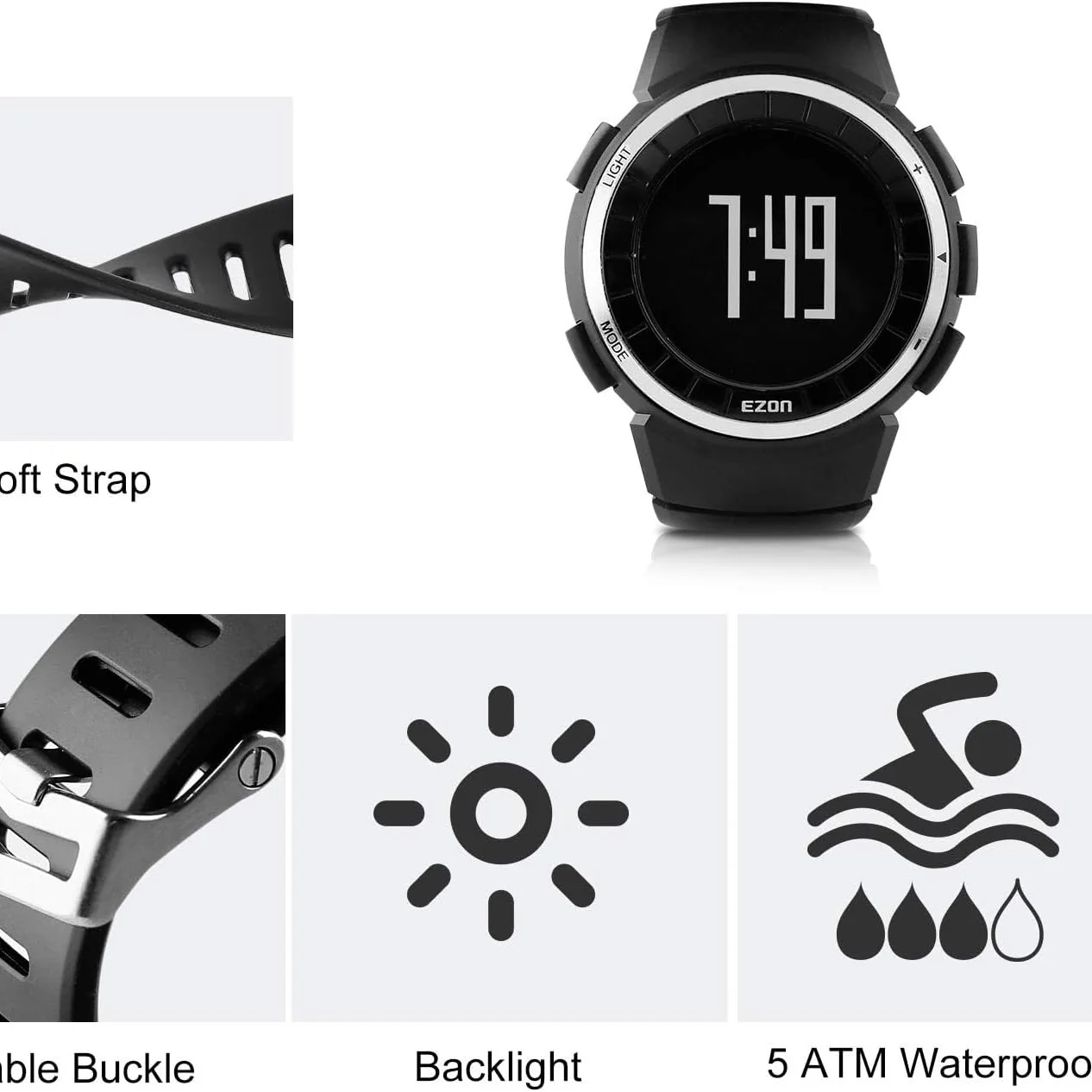 EZON Digital Watch Fitness Watch – Waterproof,Pedometer&Step Counter ,T029 - Image 3