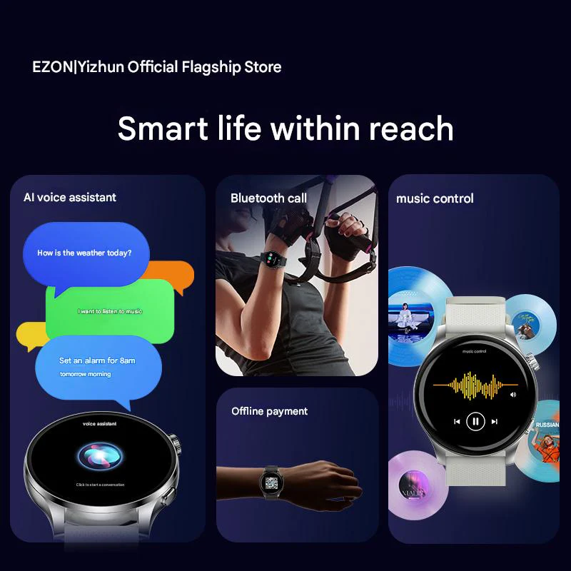 EZON Smartwatch Bluetooth Calls, Payment, Music, Heart rate, Sleep, Blood Oxygen, and Exercise S8 - Image 3