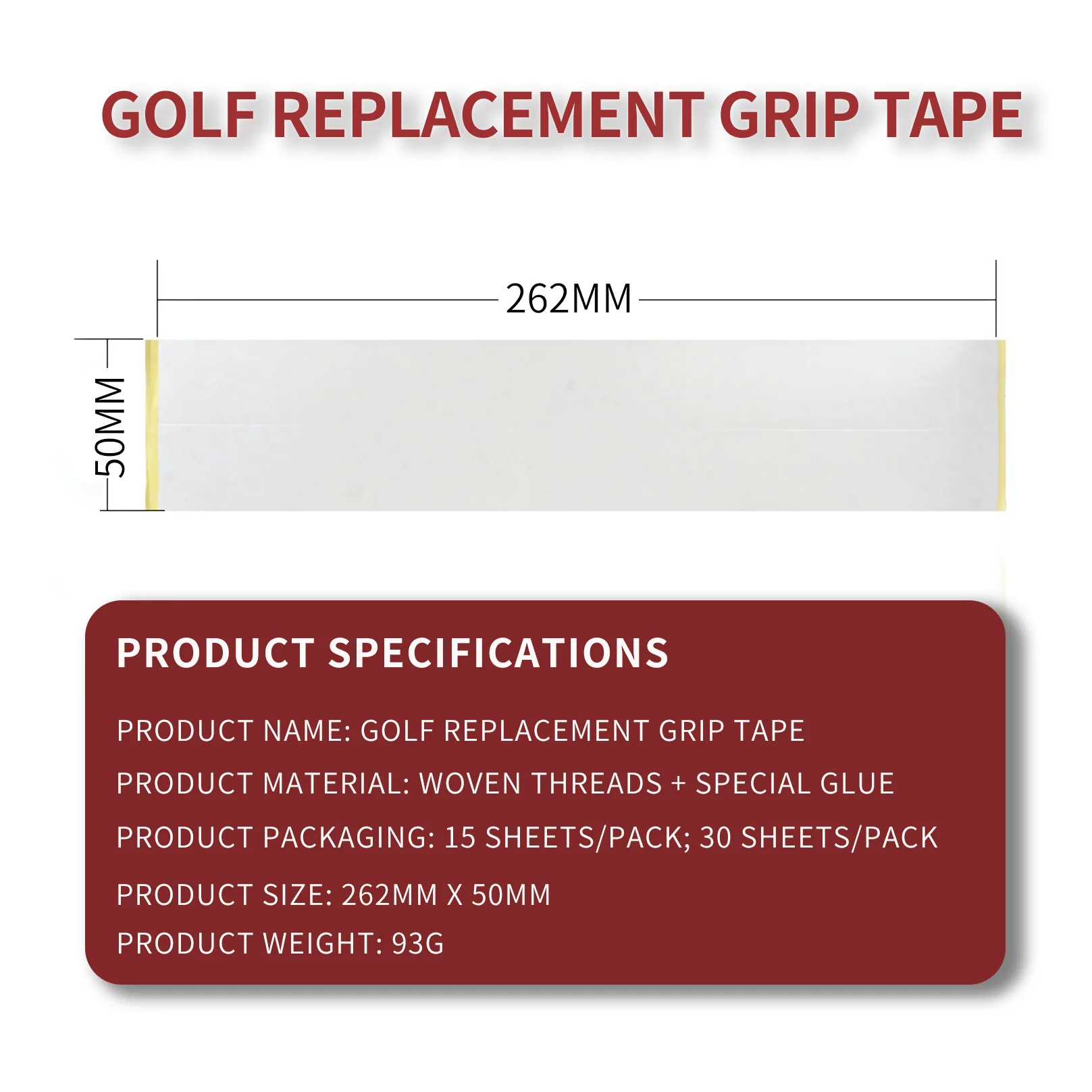 SPPHONEIX Golf Replacement grip Tape PreCut Double Sided Golf Club Grip Tape 26.2 x 5 cm 15 Pieces,30 Pieces - Image 3