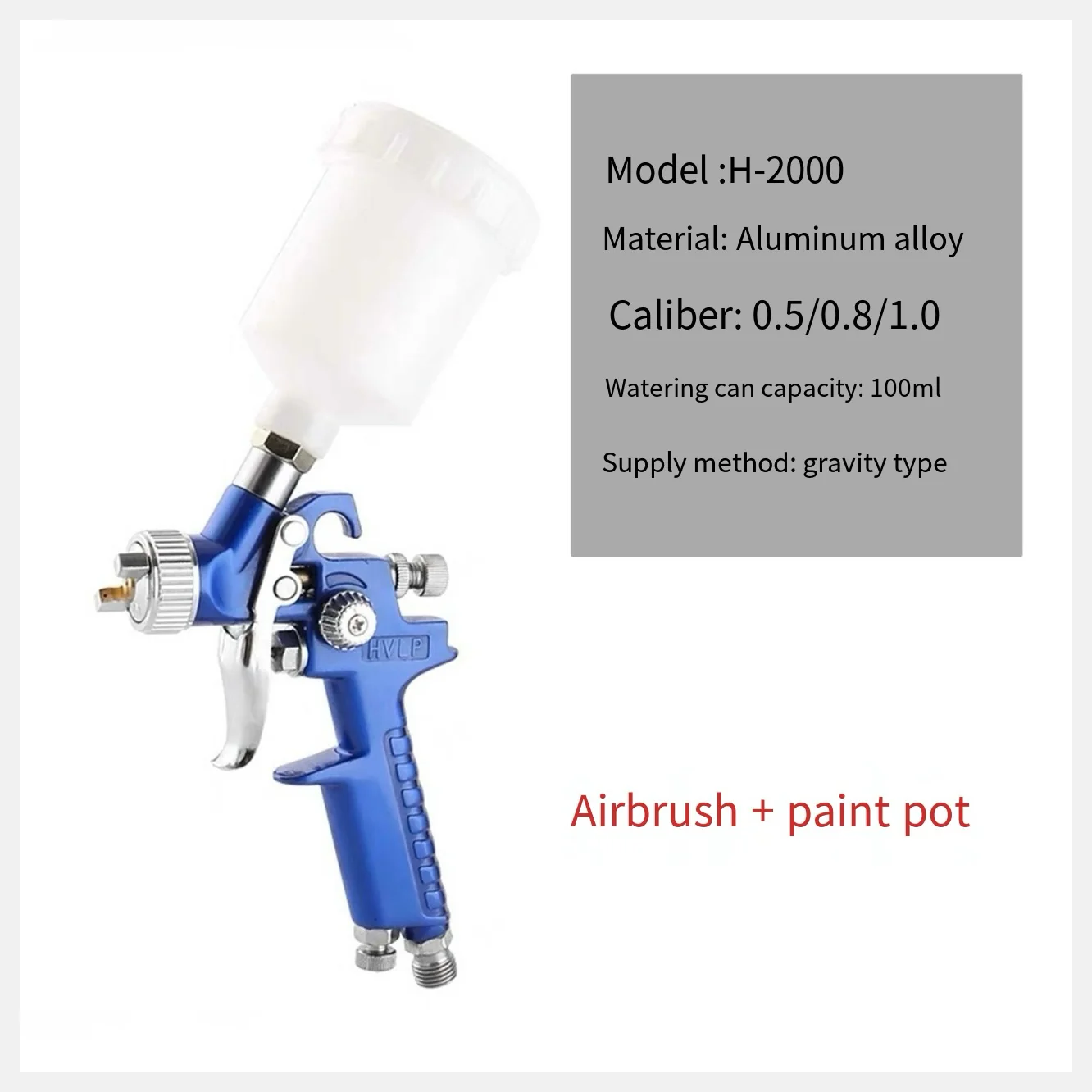 Gravity Paint Spray Gun – 100ml Aluminum Tank, Non-Drip Design, Model H2000 - Image 5