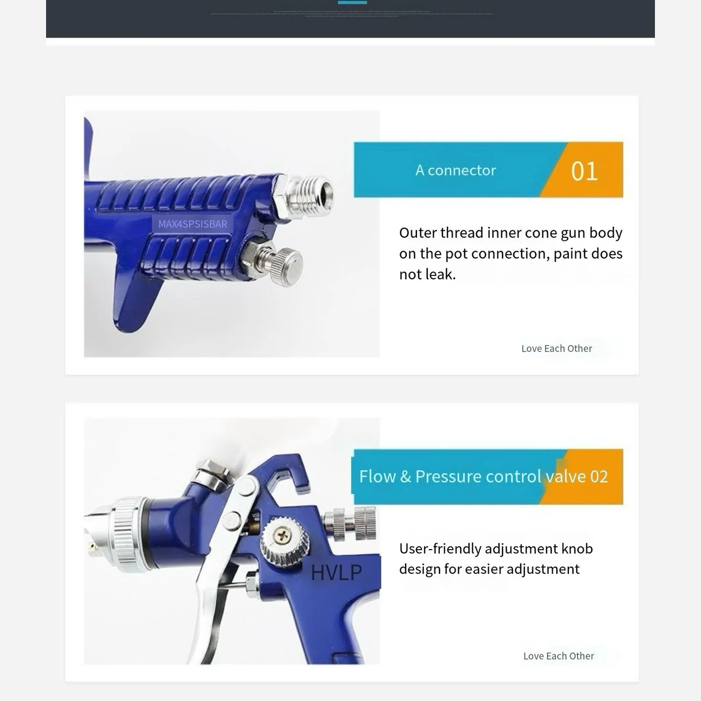 Gravity Paint Spray Gun – 100ml Aluminum Tank, Non-Drip Design, Model H2000 - Image 9