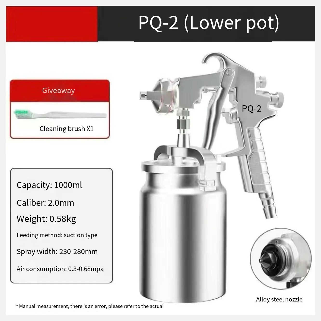 Handheld Pneumatic Paint Spray Gun – 2.0mm Nozzle, Suction Type, Model PQ 2 - Image 2