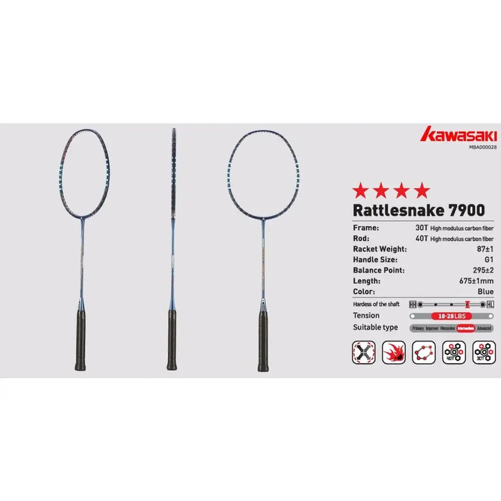 Kawasaki Rattlesnake 7900 Badminton Racket 87g max 28lbs - Image 6