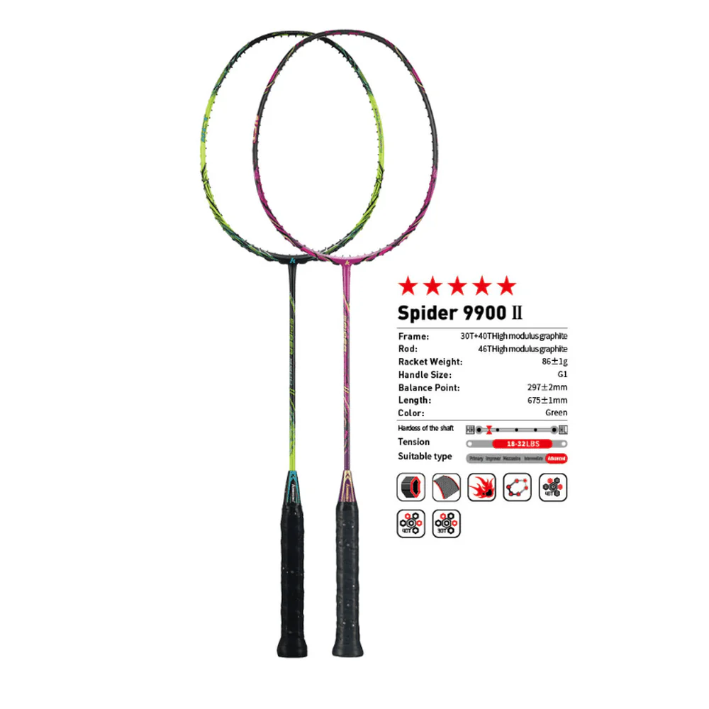 Kawasaki Spider 9900 II Badminton Racket 87g 30lbs - Image 2