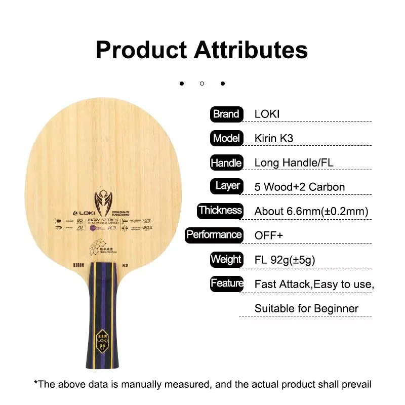 LOKI KIRIN K3 5 Wood + 2 Carbon Table Tennis Blade - Image 3