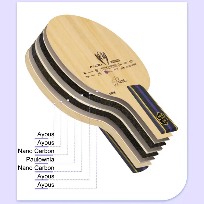 LOKI KIRIN K3 5 Wood + 2 Carbon Table Tennis Blade - Image 4
