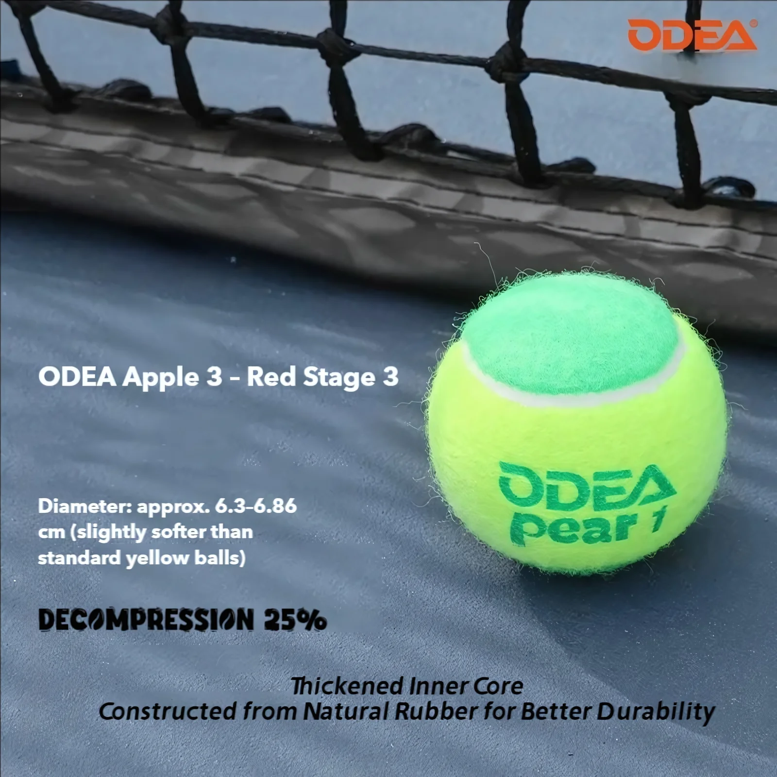 ODEA Stage 1 Green 1 PCS Children Beginners Tennis Balls Low Compression Slower Speed - Image 3