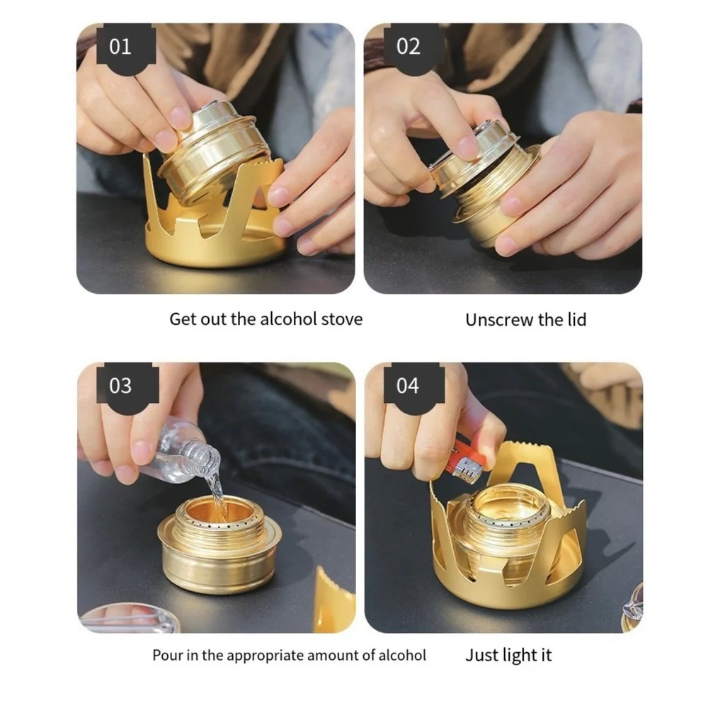 Outdoor Alcohol Stove Kit Camping Stove Safety Lightweight Portable Gold Stove - Image 5