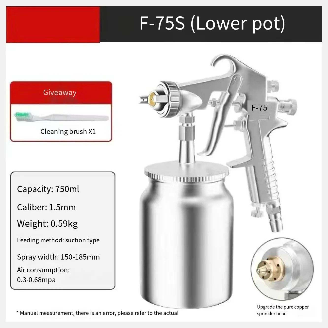 Pneumatic Paint Spray Gun – 400ml Top Cup, High Atomization, Model F75G - Image 6