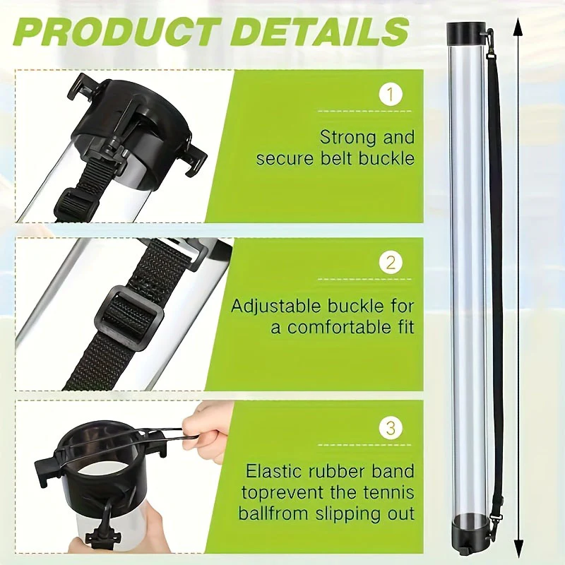 SPP Portable Tennis Ball Tube Pickup with Shoulder Strap Clear PC Material Holds 12/15/18 Balls Court & Home Use - Image 4