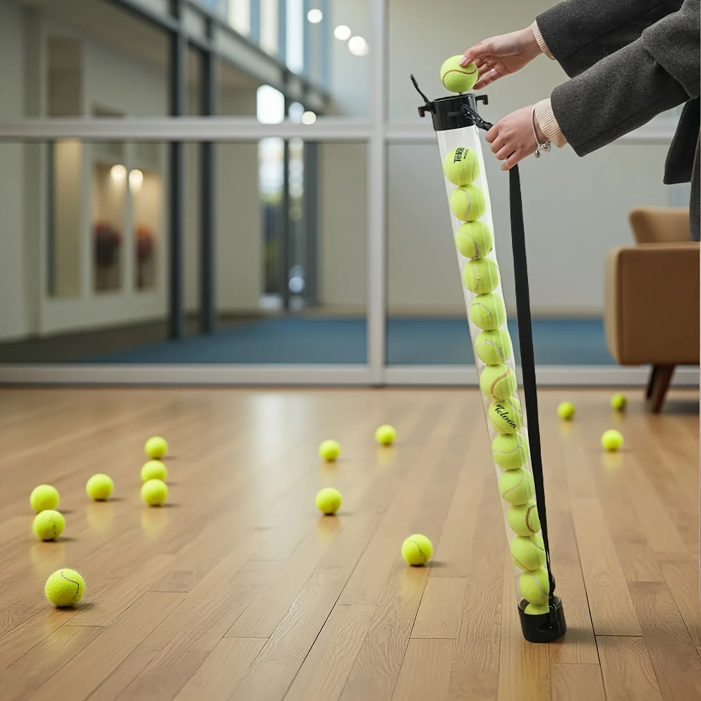 SPP Portable Tennis Ball Tube Pickup with Shoulder Strap Clear PC Material Holds 12/15/18 Balls Court & Home Use - Image 7