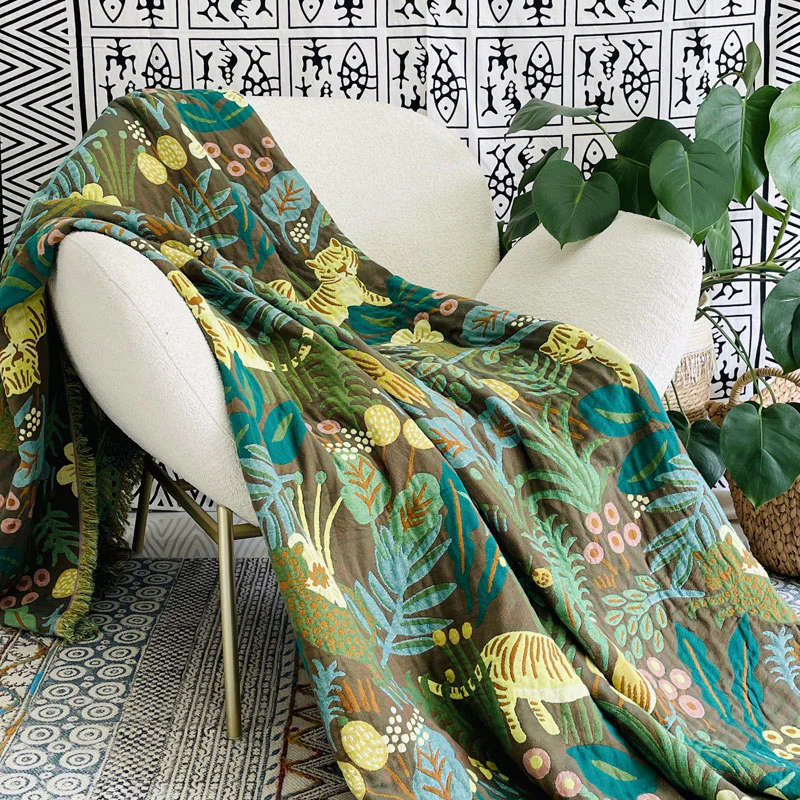 Pure Cotton Double-Sided Blanket - Bedroom Sheets Pastoral Style Air Conditioning Blanket Forest Pattern Nap Blanket - Image 2