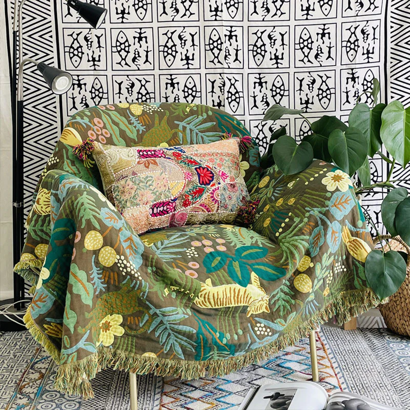 Pure Cotton Double-Sided Blanket - Bedroom Sheets Pastoral Style Air Conditioning Blanket Forest Pattern Nap Blanket - Image 3