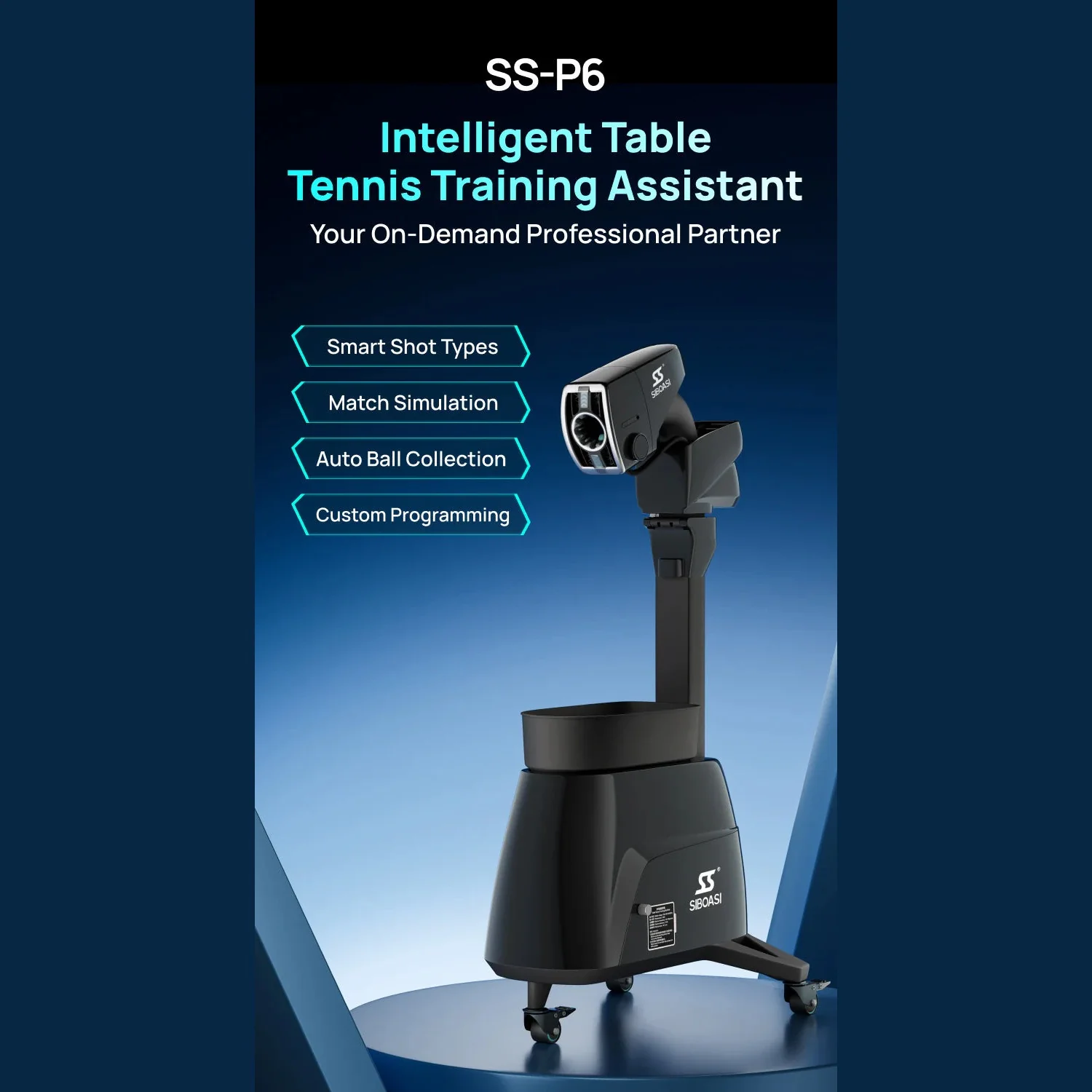 SIBOASI Table Tennis Machine – Adjustable Speed & Spin, Portable Training Equipment, Model P6 - Image 2