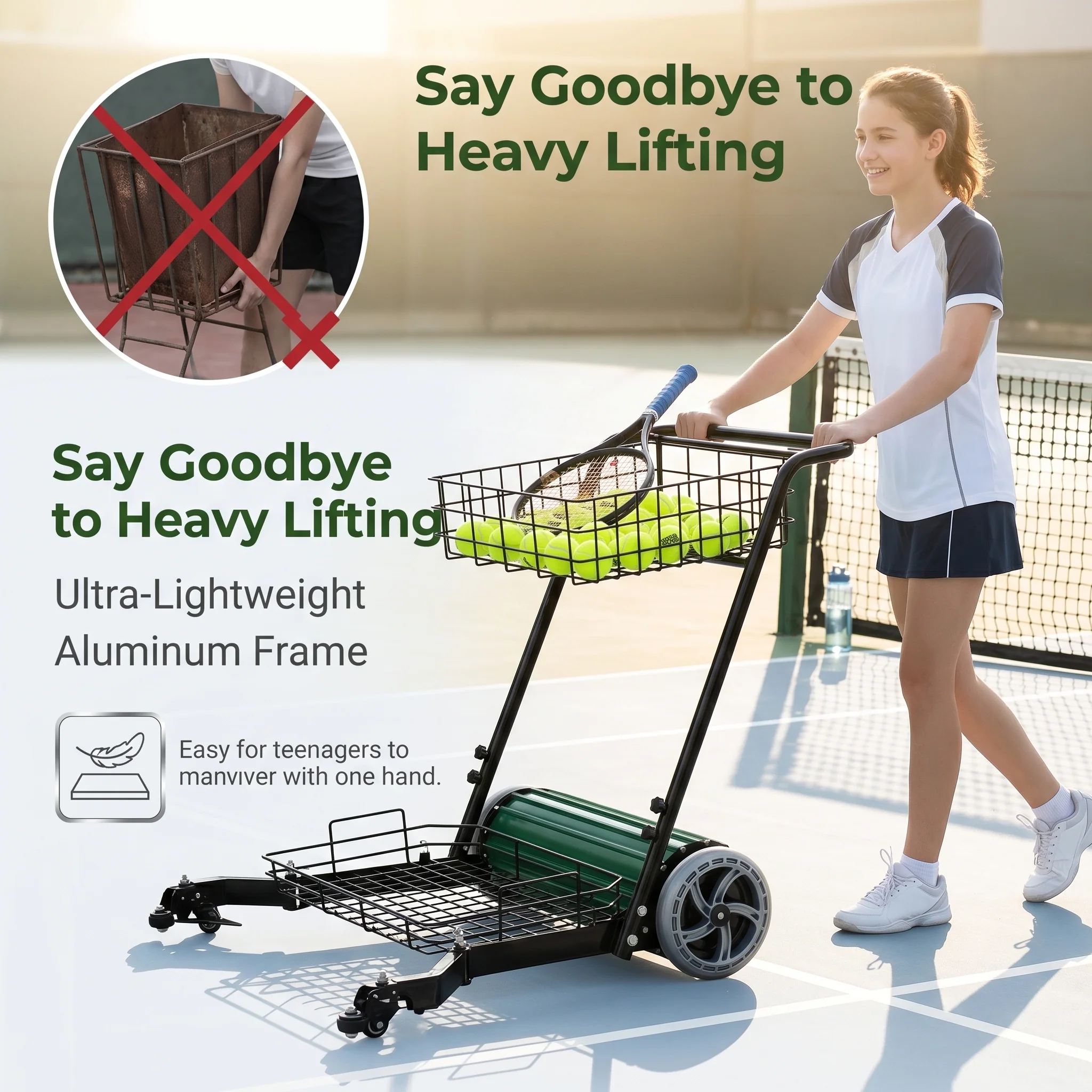 SIBOASI Practical Tennis Ball Mower Efficient Sports Ball Collector For Court Training Use SS-S705T - Image 10