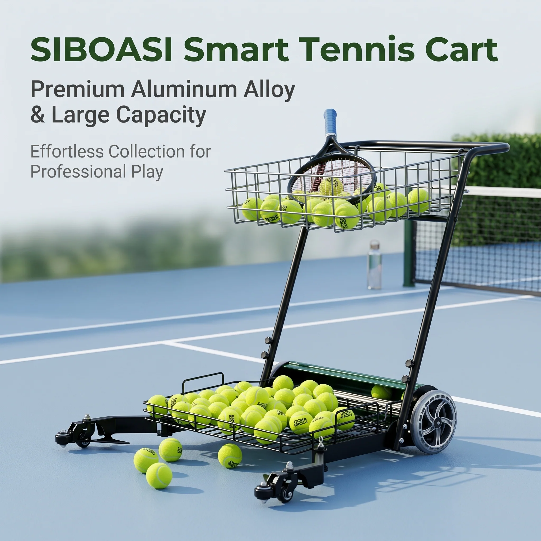 SIBOASI Practical Tennis Ball Mower Efficient Sports Ball Collector For Court Training Use SS-S705T - Image 8