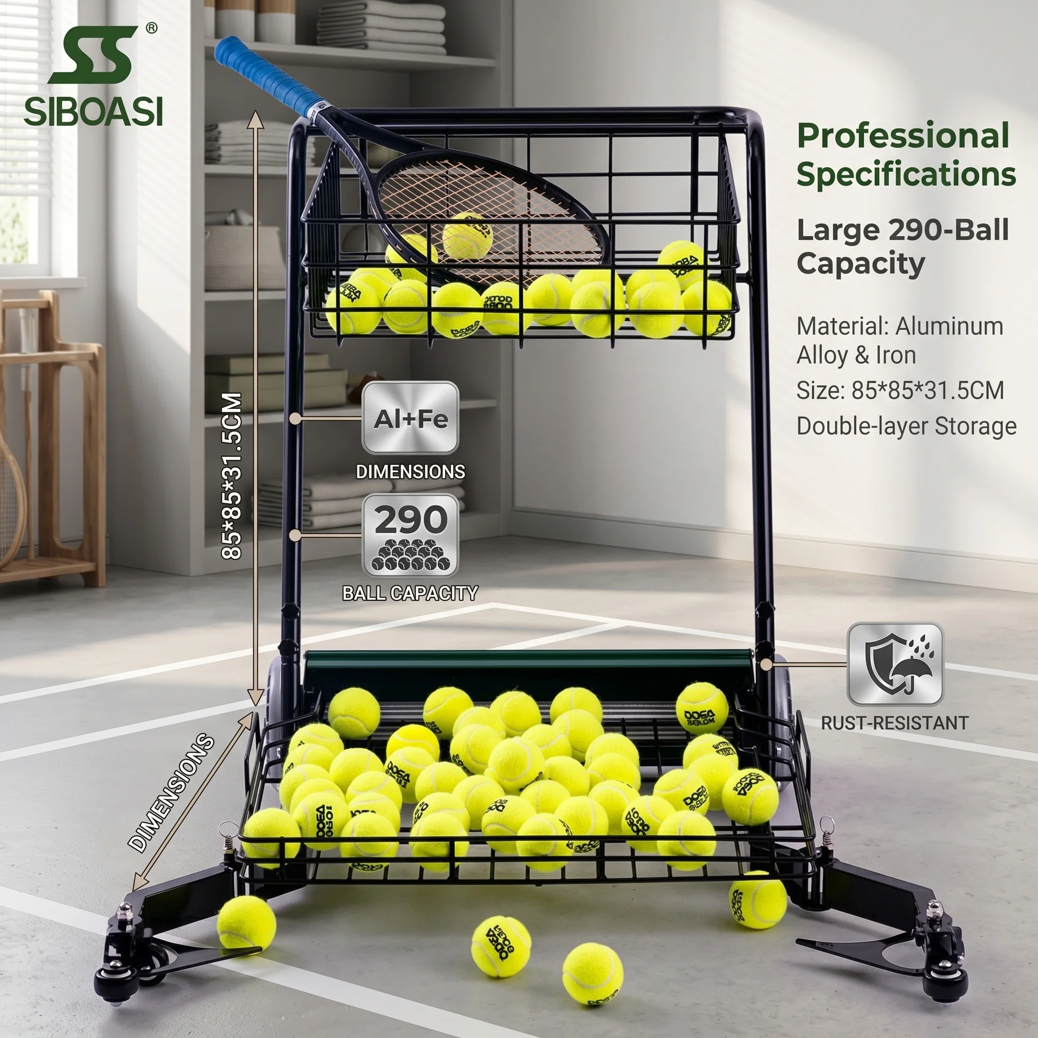 SIBOASI Practical Tennis Ball Mower Efficient Sports Ball Collector For Court Training Use SS-S705T - Image 9
