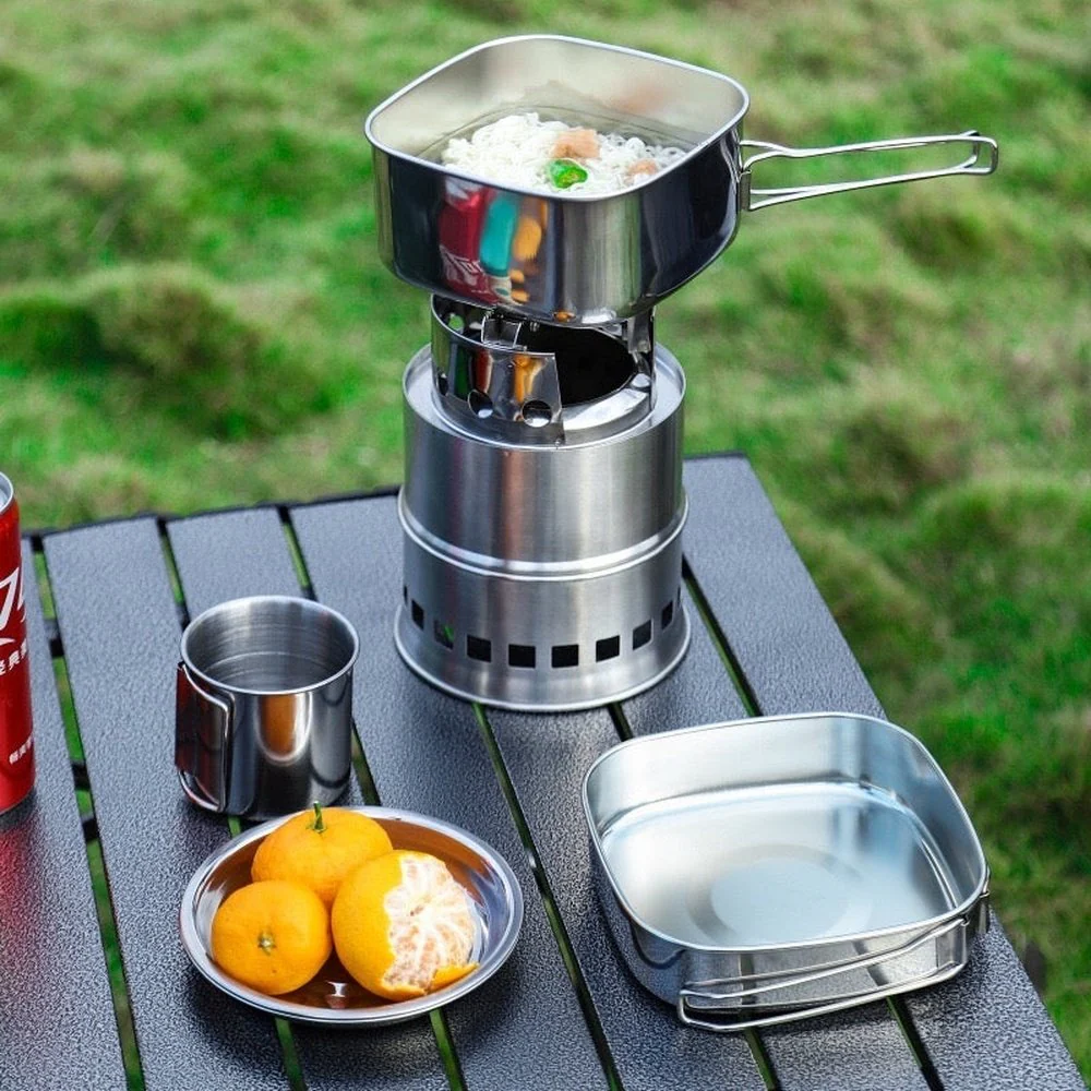 Six Pieces Stainless Steel Lunch Box Set Camping Pan Set CW-304 Portable Comes With Storage Bag - Image 8
