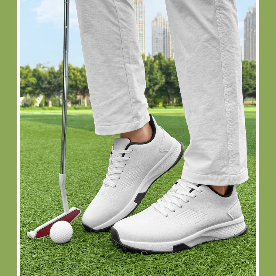 KSOKGOF Men Women Golf Shoes, Universal Golf Footwear with Excellent Traction, Stable Comfortable Golf Sneakers for All Golfers, White/Black G8002