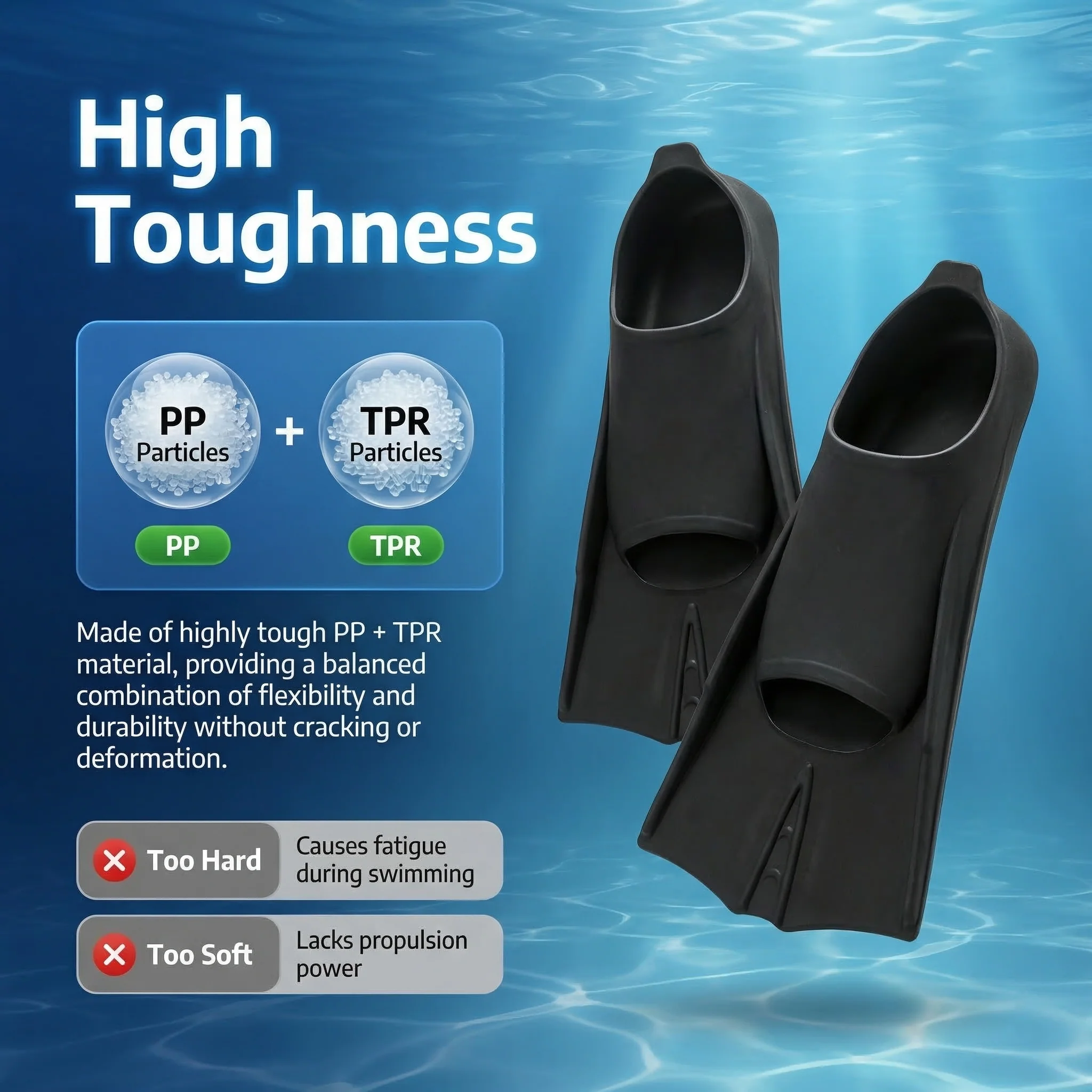 SPP Premium Short Black Swimming Flippers, Snorkeling Diving Training Fins for Adult Children F635 - Image 2