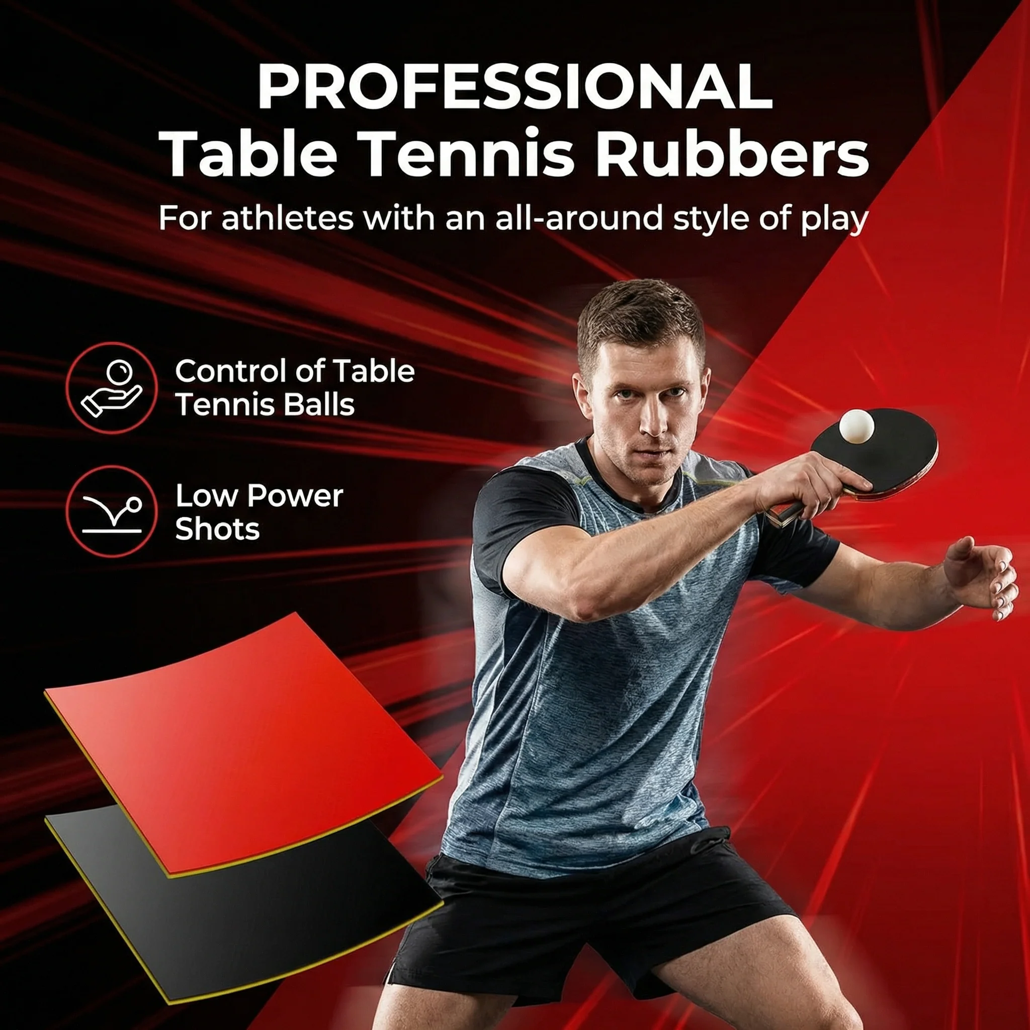 SP x SPORT SPP Universal Table Tennis Rubber PingPong Bat Replacement Rubbers Black/Red Universally Suitable for Beginners
