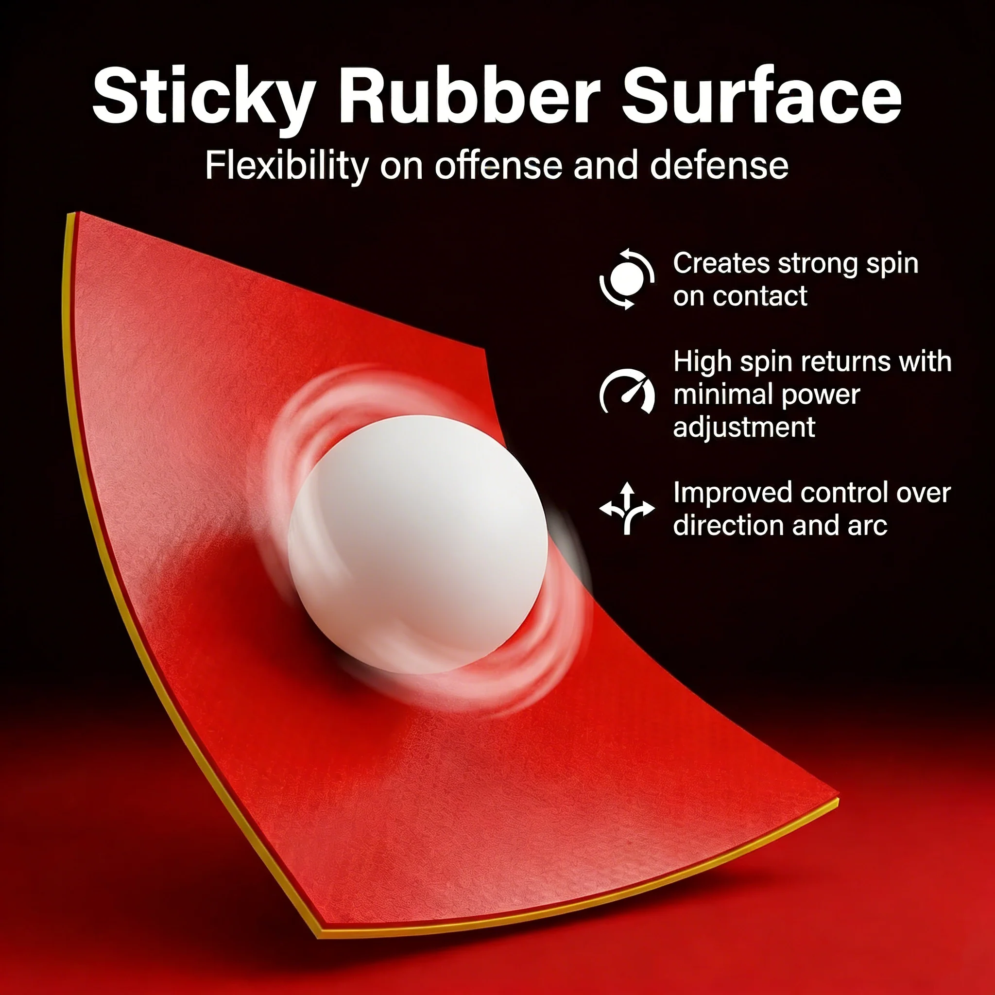 SP x SPORT SPP Universal Table Tennis Rubber PingPong Bat Replacement Rubbers Black/Red Universally Suitable for Beginners - Image 2