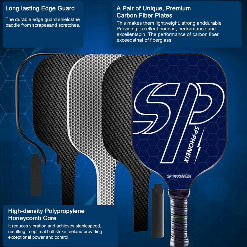 SPPHONEIX Carbon Pickleball Paddles - Black / Blue - Image 3