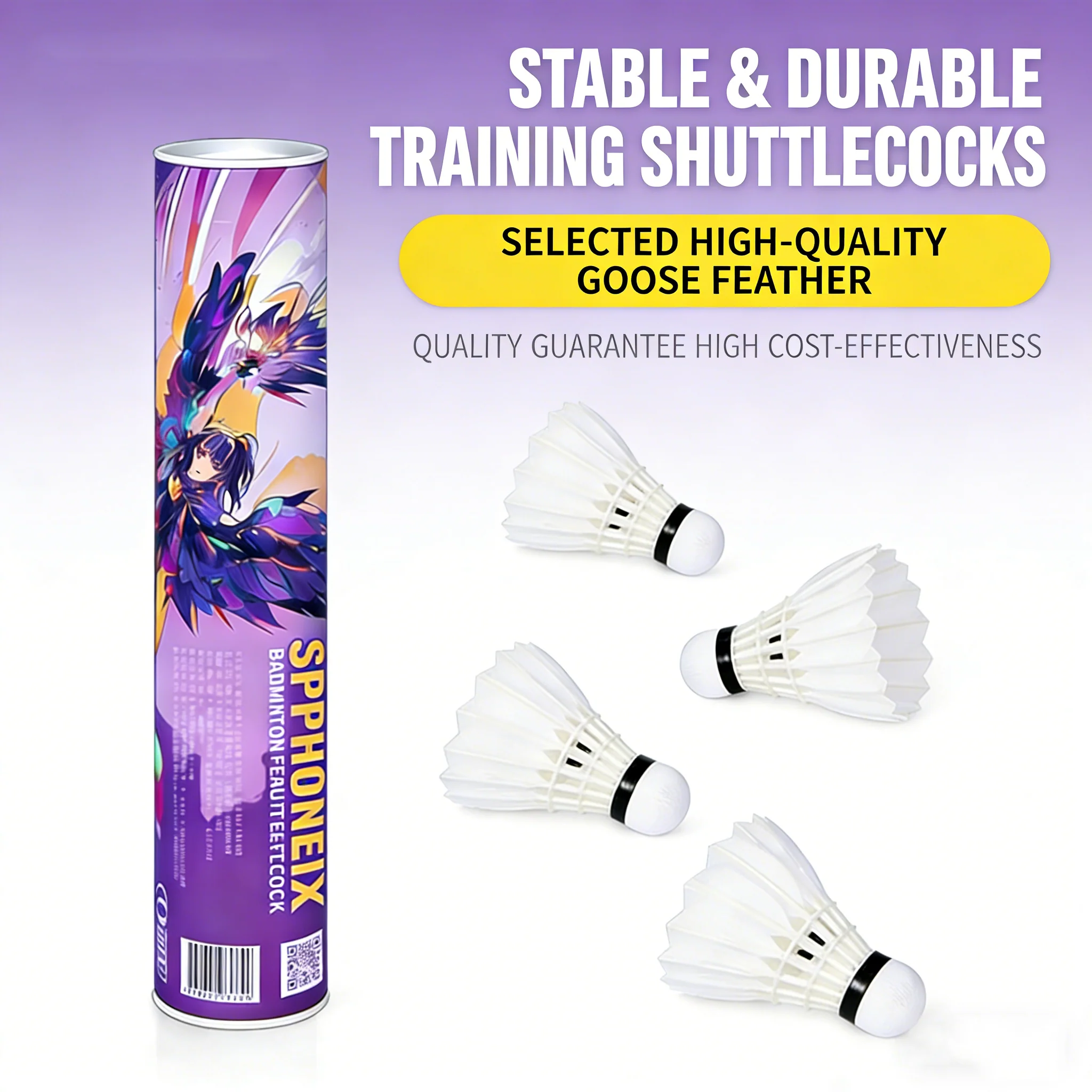 SPPHONEIX Purple Badminton Shuttlecocks Goose Feather Speed 78(Tournament LEVEL) - Image 6