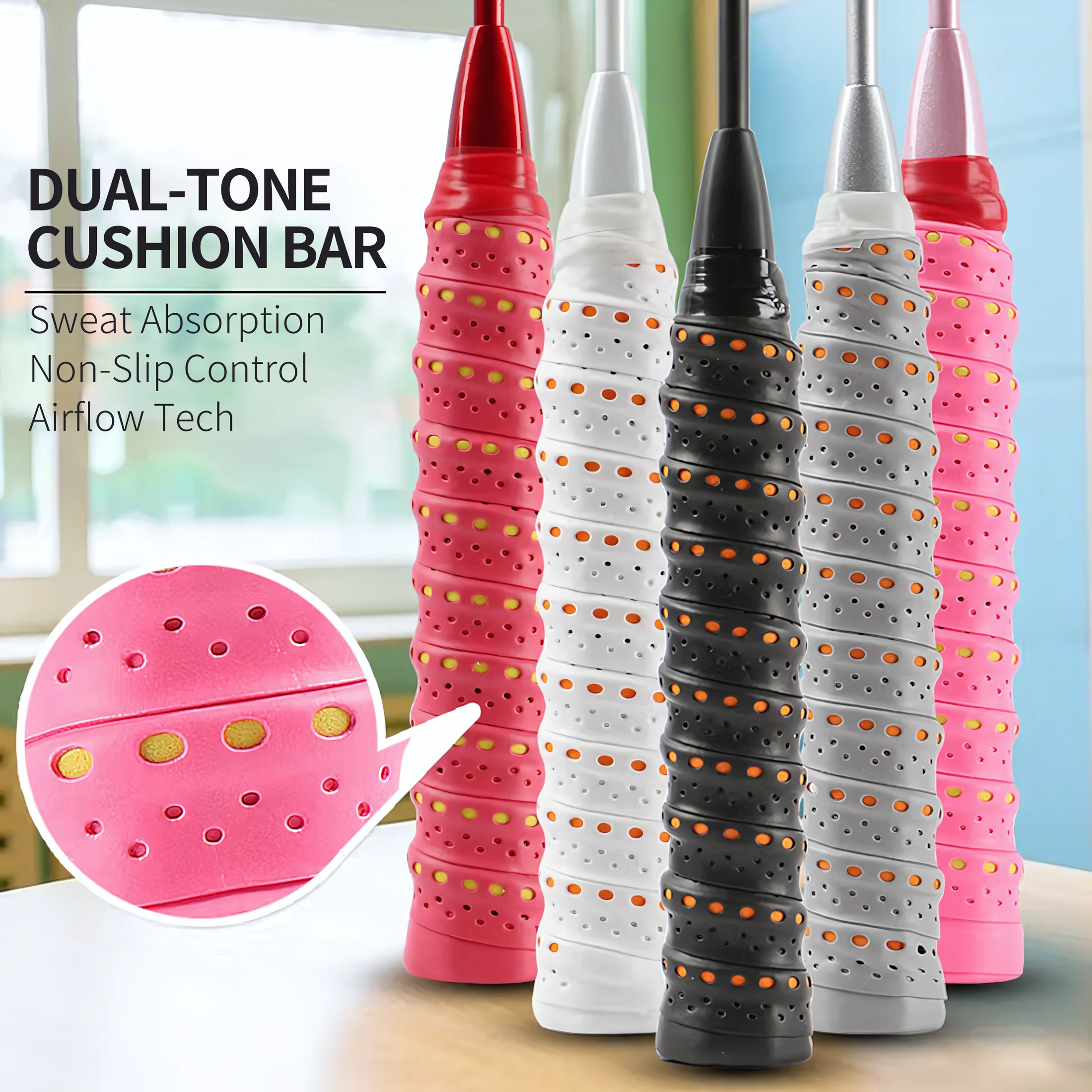 SPPHONEIX Two Color Memory EVA Keel Racket Grip Anti Slip Perforated Super Absorbent Tennis Overgrip Badminton Overgrip Pickleball Overgrip Various Sports Equipment Grip - Image 9
