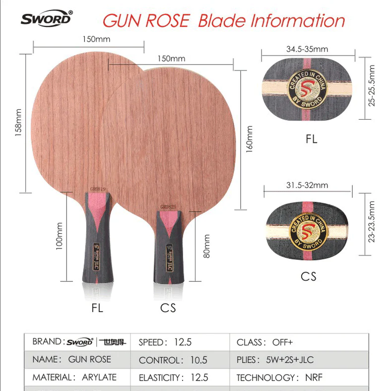 SWORD GUN & ROSE Table Tennis Blade - Image 6
