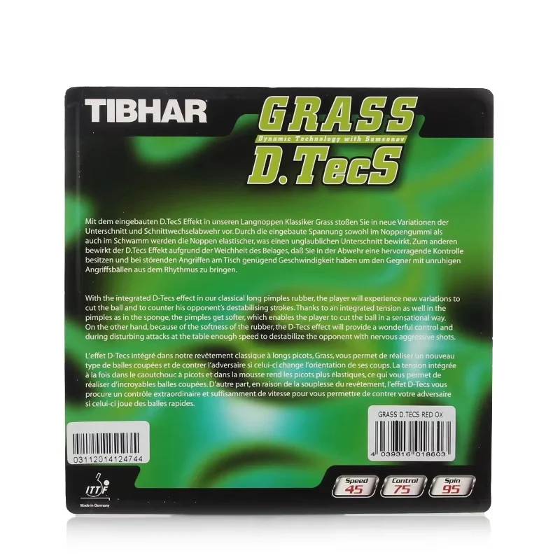TIBHAR GRASS D.TECS Table Tennis Rubber Long Pimples - Red - Image 2