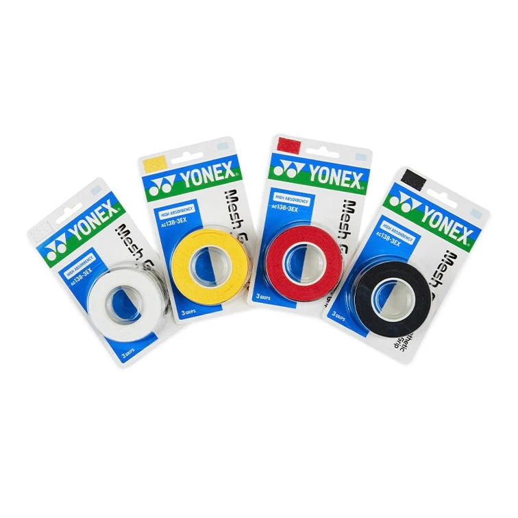 YONEX AC138-3EX Mesh Grap(3 wraps)Perforated Surface and High Absorbency Grip Tape - BLACK