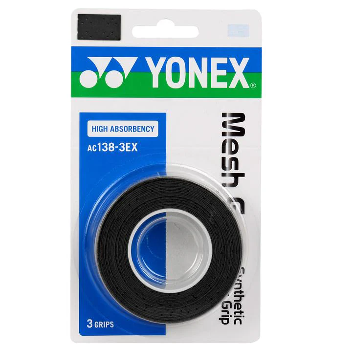 YONEX AC138-3EX Mesh Grap(3 wraps)Perforated Surface and High Absorbency Grip Tape - BLACK - Image 2